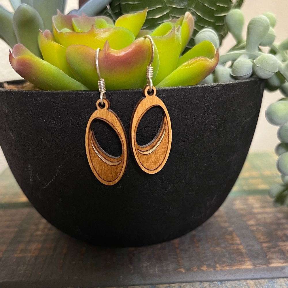 Elegant Wooden Oval Earrings